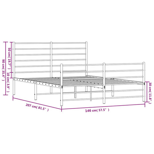 vidaXL Bedframe met hoofd- en voeteneinde metaal zwart 140x200 cm