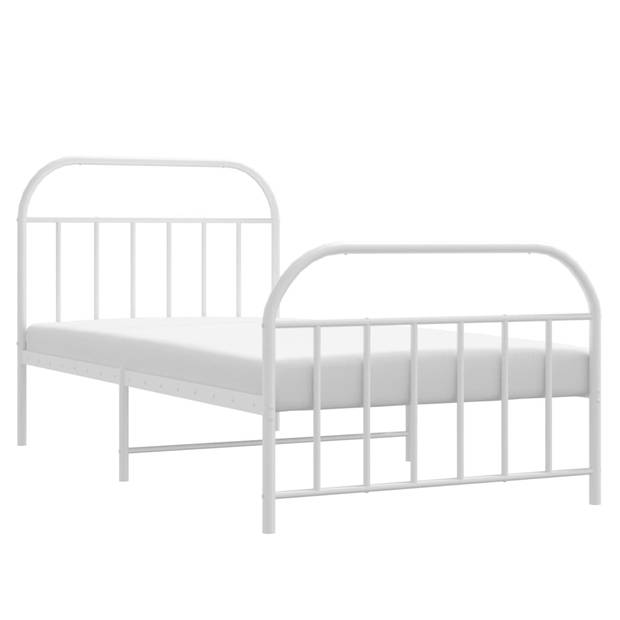 vidaXL Bedframe met hoofd- en voeteneinde metaal wit 107x203 cm