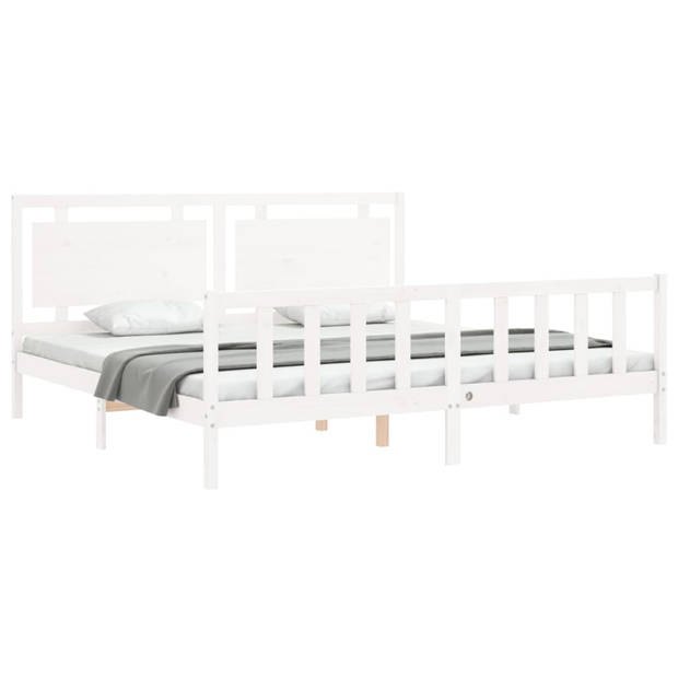 vidaXL Bedframe met hoofdbord massief hout wit 200x200 cm