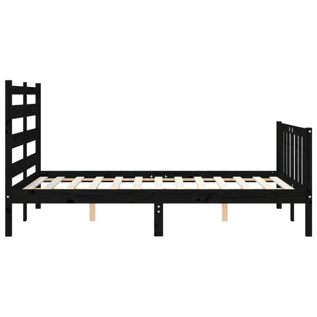 vidaXL Bedframe met hoofdbord massief hout zwart 140x200 cm