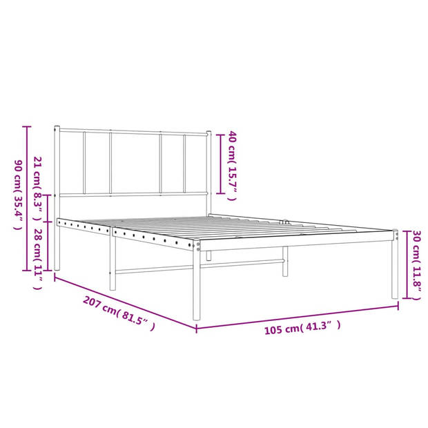 vidaXL Bedframe met hoofdbord metaal wit 100x200 cm