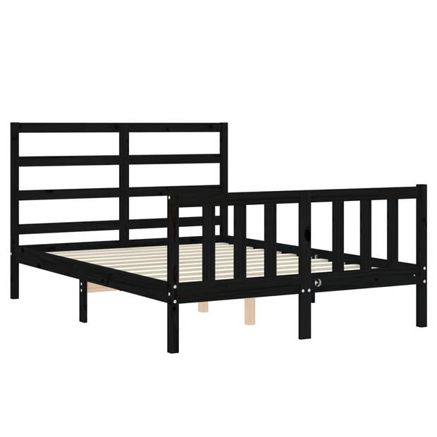 vidaXL Bedframe met hoofdbord massief hout zwart 140x200 cm