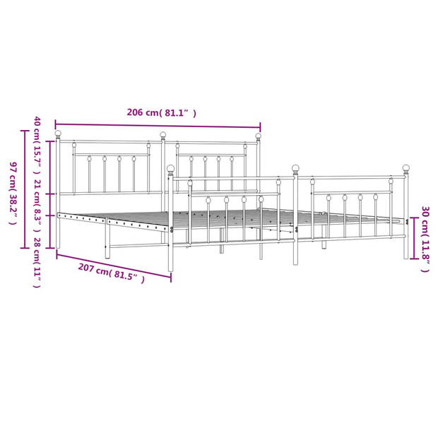 vidaXL Bedframe met hoofd- en voeteneinde metaal zwart 200x200 cm