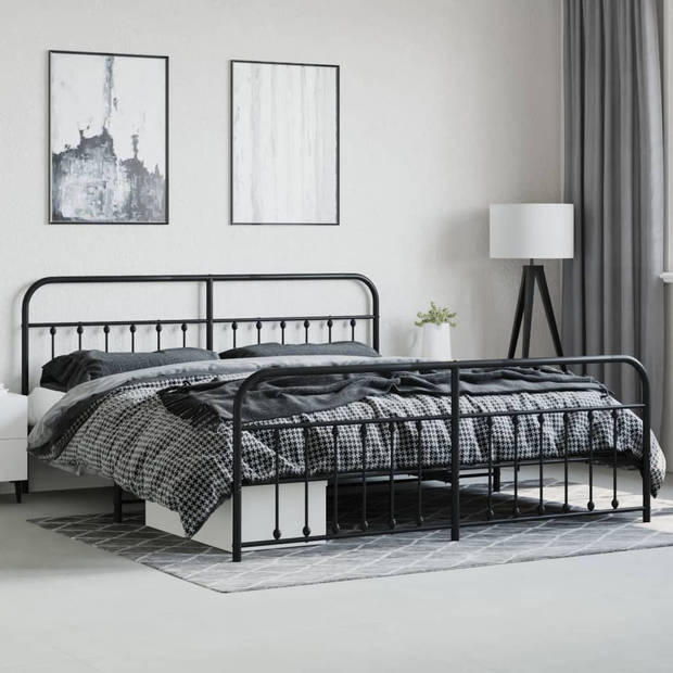 vidaXL Bedframe met hoofd- en voeteneinde metaal zwart 193x203 cm