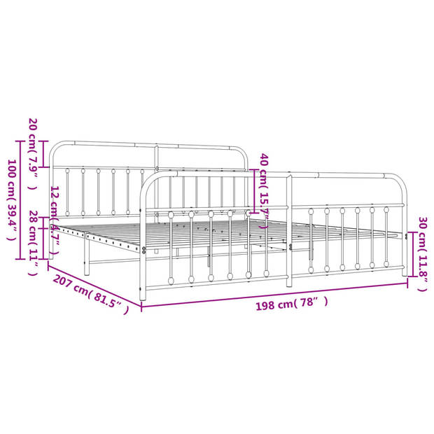 vidaXL Bedframe met hoofd- en voeteneinde metaal zwart 193x203 cm