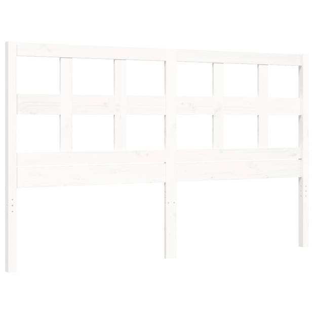 vidaXL Bedframe met hoofdbord massief hout wit 160x200 cm