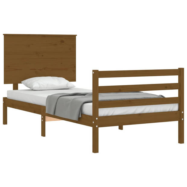 vidaXL Bedframe met hoofdbord massief hout honingbruin 90x200 cm