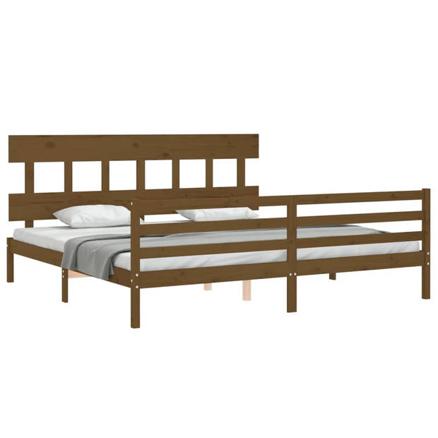 vidaXL Bedframe met hoofdbord massief hout honingbruin 200x200 cm