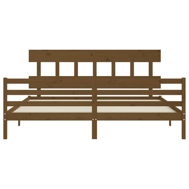 vidaXL Bedframe met hoofdbord massief hout honingbruin 200x200 cm