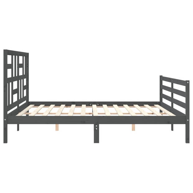 vidaXL Bedframe met hoofdbord massief hout grijs 200x200 cm