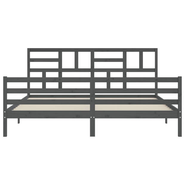 vidaXL Bedframe met hoofdbord massief hout grijs 200x200 cm