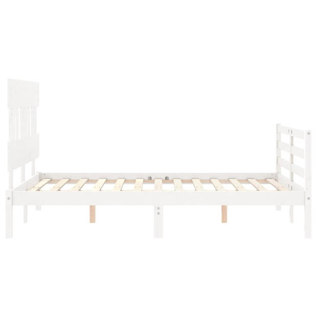 vidaXL Bedframe met hoofdbord massief hout wit 140x200 cm