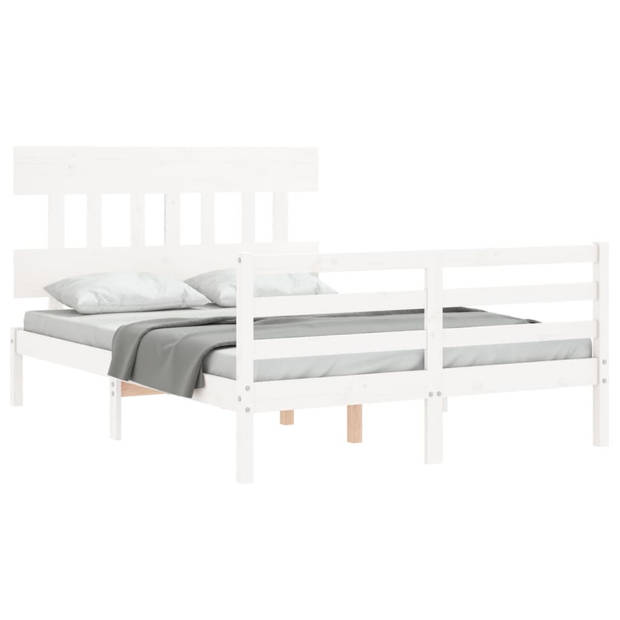 vidaXL Bedframe met hoofdbord massief hout wit 120x200 cm