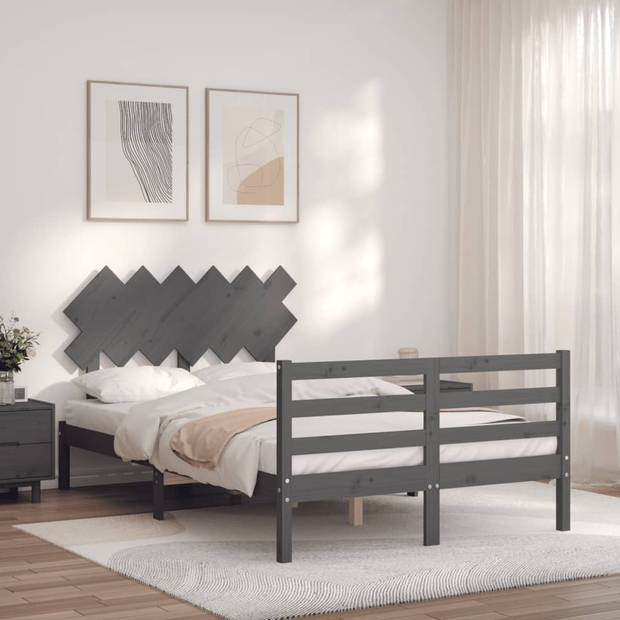 vidaXL Bedframe met hoofdbord massief hout grijs