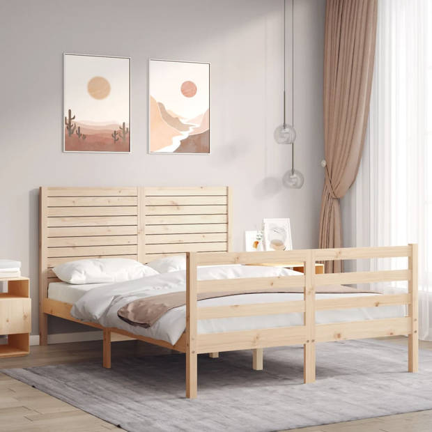 vidaXL Bedframe met hoofdbord massief hout