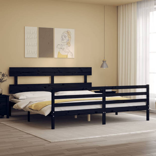 vidaXL Bedframe met hoofdbord massief hout zwart 200x200 cm