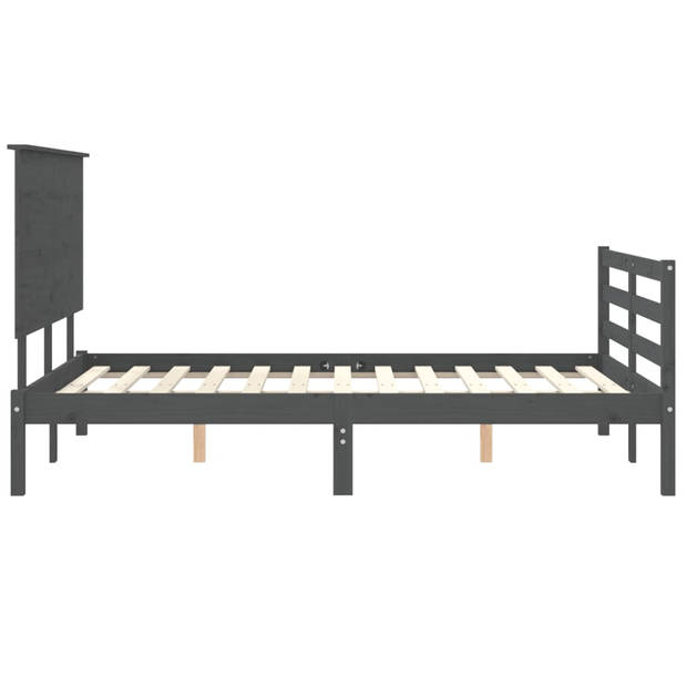 vidaXL Bedframe met hoofdbord massief hout grijs 140x190 cm