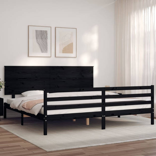 vidaXL Bedframe met hoofdbord massief hout zwart 200x200 cm