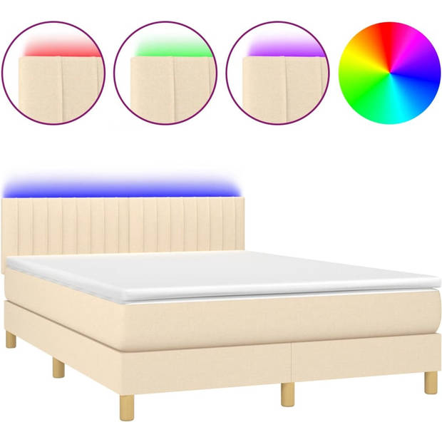 The Living Store Boxspring Bed - Crème - 193x144x78/88 cm - Verstelbaar hoofdbord - LED-verlichting - Pocketvering