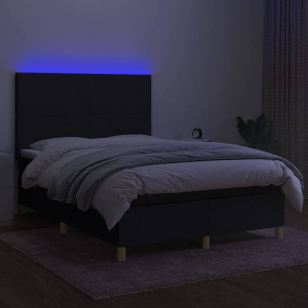The Living Store Boxspring - LED - Bed - 203x144x118/128cm - Zwart