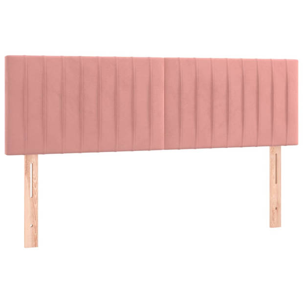 vidaXL Boxspring met matras fluweel roze 140x200 cm