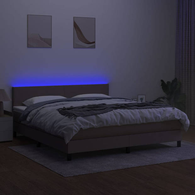 vidaXL Boxspring met matras en LED stof taupe 160x200 cm