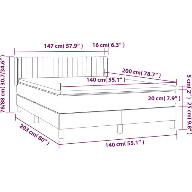 The Living Store Boxspring Bed - H140 x W200 x D78/88 cm - Fluwelen bekleding - Verstelbaar hoofdbord - Pocketvering