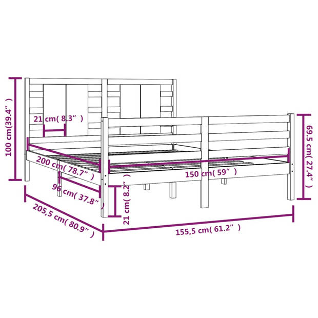 vidaXL Bedframe massief grenenhout 150x200 cm