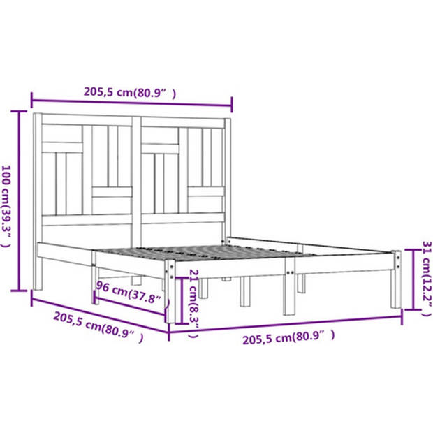 The Living Store Houten Bedframe - Massief Grenenhout - 205.5 x 205.5 x 31 cm - Wit - Geschikt voor Matras 200 x 200 cm