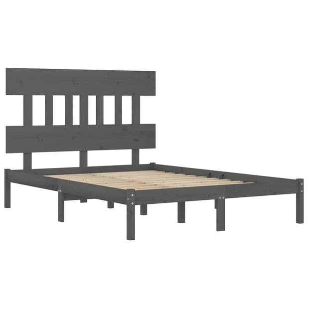 vidaXL Bedframe massief hout grijs 135x190 cm