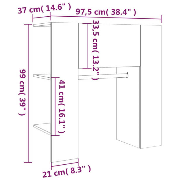 vidaXL Halmeubel 97,5x37x99 cm bewerkt hout bruin eikenkleurig