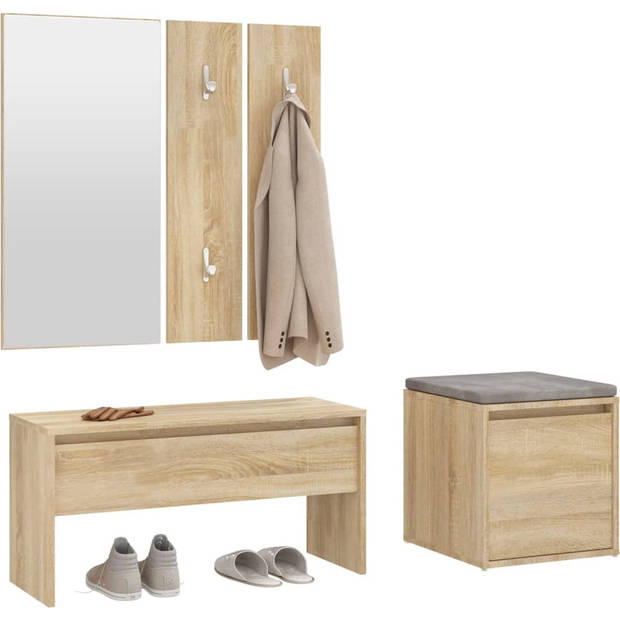 The Living Store Halbank - Sonoma Eiken - Bewerkt Hout - 80x30.5x40 cm - Multifunctioneel ontwerp