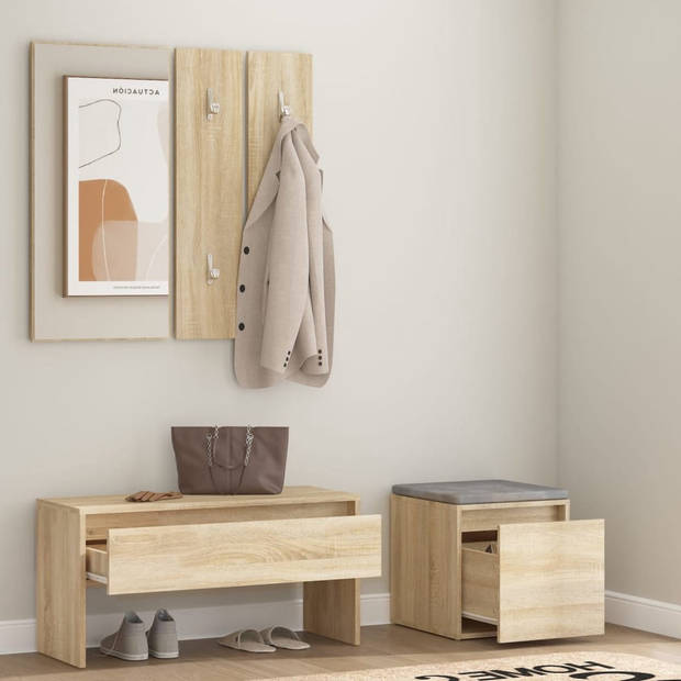 The Living Store Halbank - Sonoma Eiken - Bewerkt Hout - 80x30.5x40 cm - Multifunctioneel ontwerp