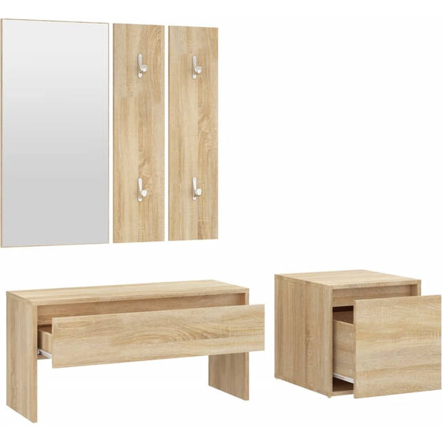 The Living Store Halbank - Sonoma Eiken - Bewerkt Hout - 80x30.5x40 cm - Multifunctioneel ontwerp