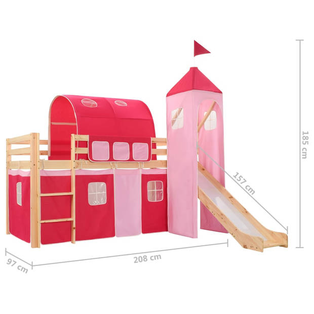 vidaXL Kinderhoogslaper met glijbaan en ladder grenenhout 208x230 cm