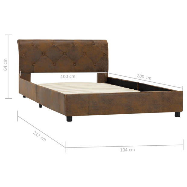 vidaXL Bedframe kunstsuède bruin 100x200 cm