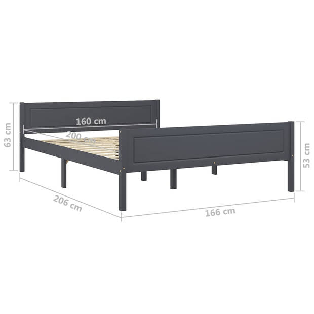 vidaXL Bedframe massief grenenhout grijs 160x200 cm