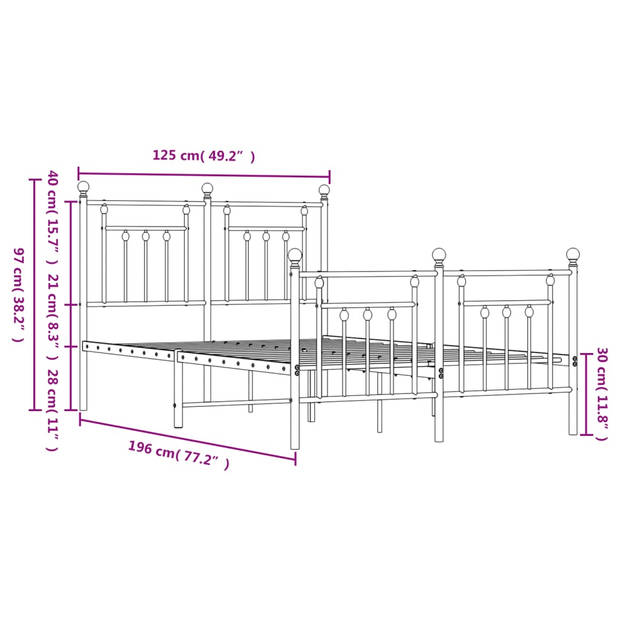 vidaXL Bedframe met hoofd- en voeteneinde metaal zwart 120x190 cm