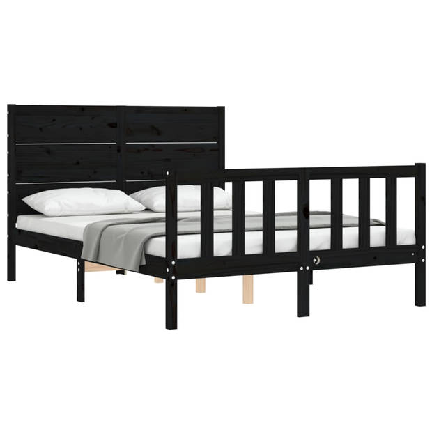 vidaXL Bedframe met hoofdbord massief hout zwart 120x200 cm