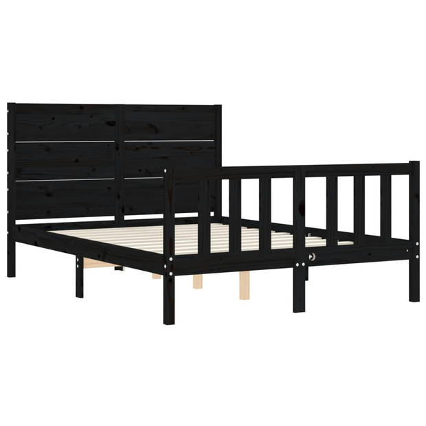 vidaXL Bedframe met hoofdbord massief hout zwart 120x200 cm