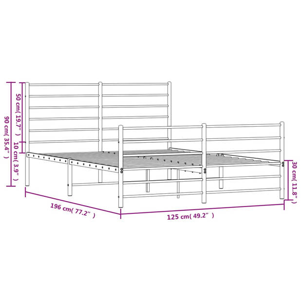 vidaXL Bedframe met hoofd- en voeteneinde metaal zwart 120x190 cm