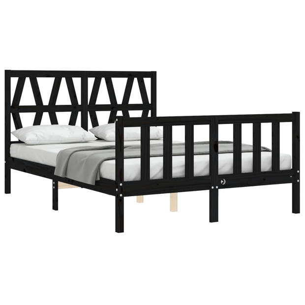 vidaXL Bedframe met hoofdbord massief hout zwart 120x200 cm