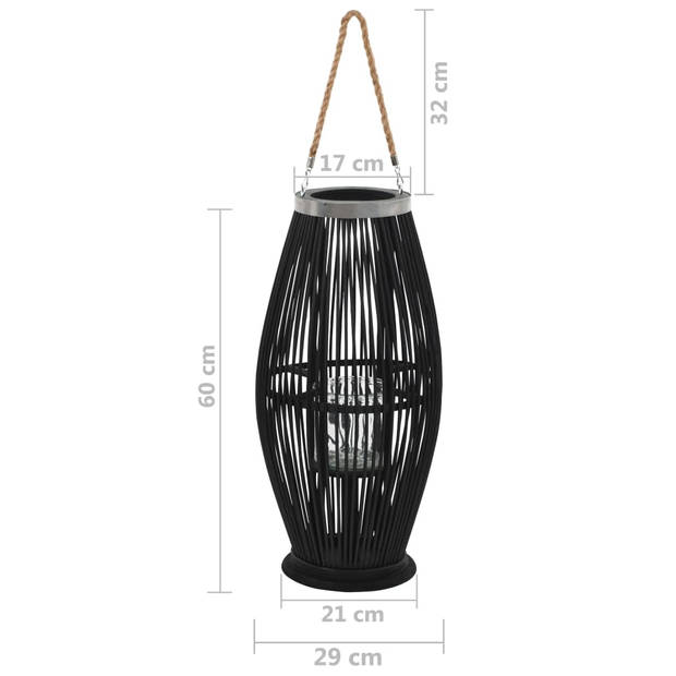 The Living Store Hangende Lantaarn - Bamboe - 29 x 60 cm - Zwart