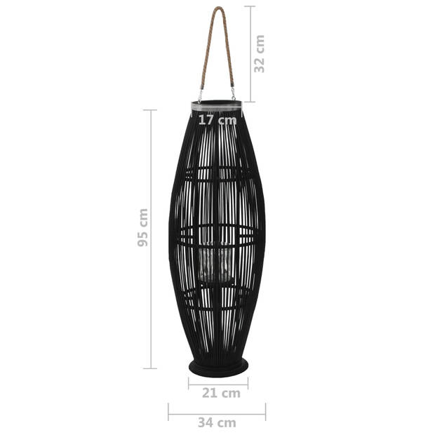 The Living Store Hangende Kaarsenhouder Bamboe - 34x95 cm - Zwart