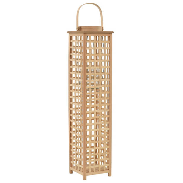 The Living Store Hangende Kaarsenhouder - Bamboe Lantaarn met Glazen Houder - 19.5 x 19.5 x 84 cm - Naturel