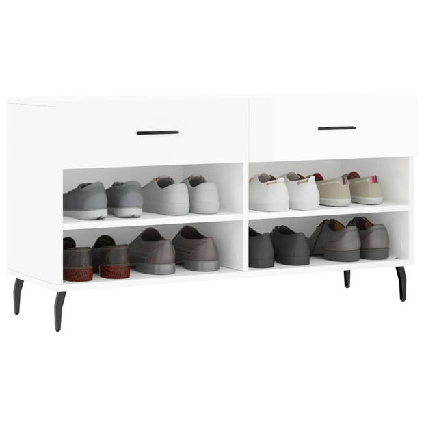 The Living Store Schoenenbank - Houten constructie - 102x35x55 cm - Hoogglans wit