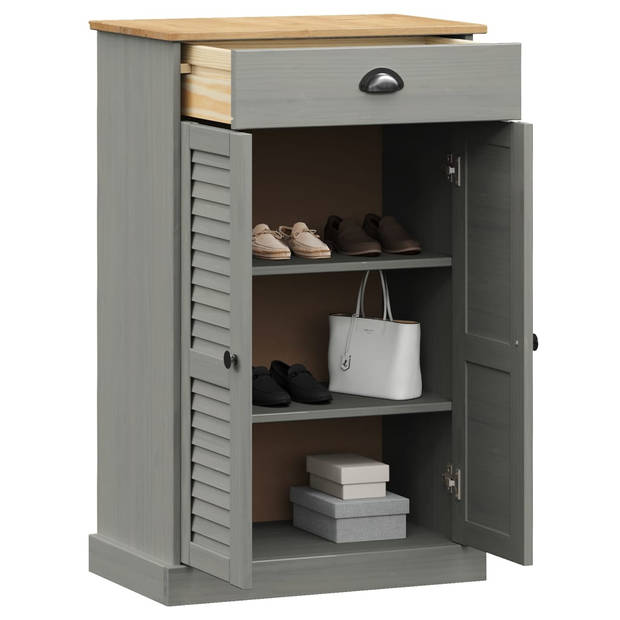 The Living Store VIGO Schoenenkast - 60 x 35 x 96 cm - Massief grenenhout - Grijs