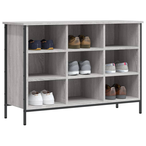 The Living Store Schoenenkast - Grijs Sonoma Eiken - 100 x 35 x 70 cm - Bewerkt hout en gepoedercoat staal