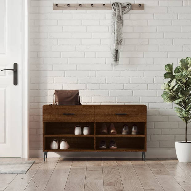 The Living Store Schoenenbank - Bewerkt hout en ijzer - 102 x 35 x 55 cm - Trendy en praktisch