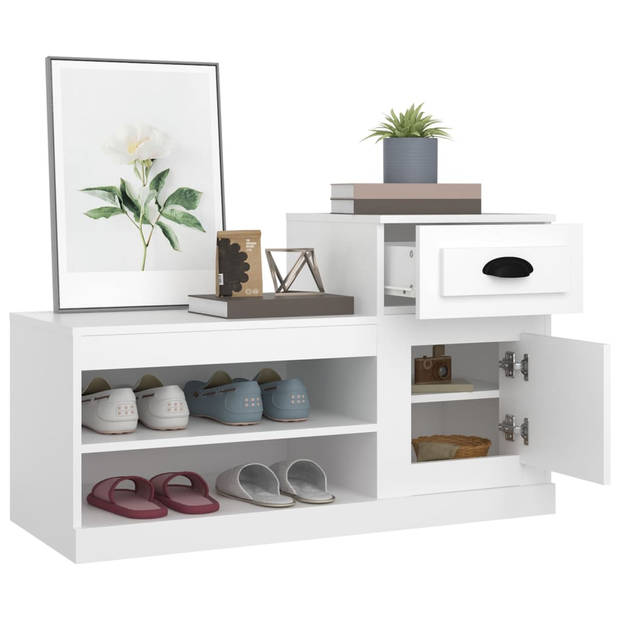 The Living Store Schoenenkast - Hout - Wit - 100 x 42 x 60 cm - Display functie